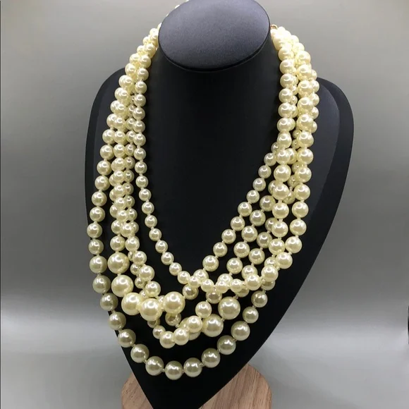 J.crew multi strand layered faux pearl statement necklace dressy. - Picture 5 of 6